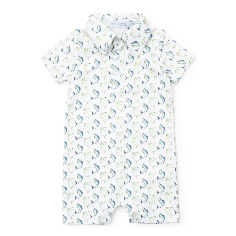 Lila & Hayes Baby Boys Tripp Polo Romper - Jumping Trout Fish