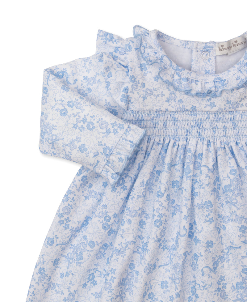 Blue & White Floral Dress Set