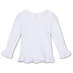 Personalized Heart Crest White Long Sleeve Ruffle Tee