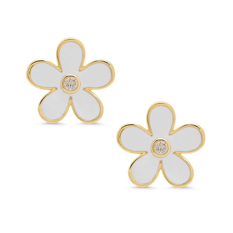 White Flower Stud Earrings