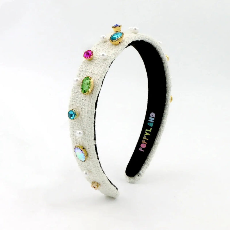White Tweed Bejeweled Headband