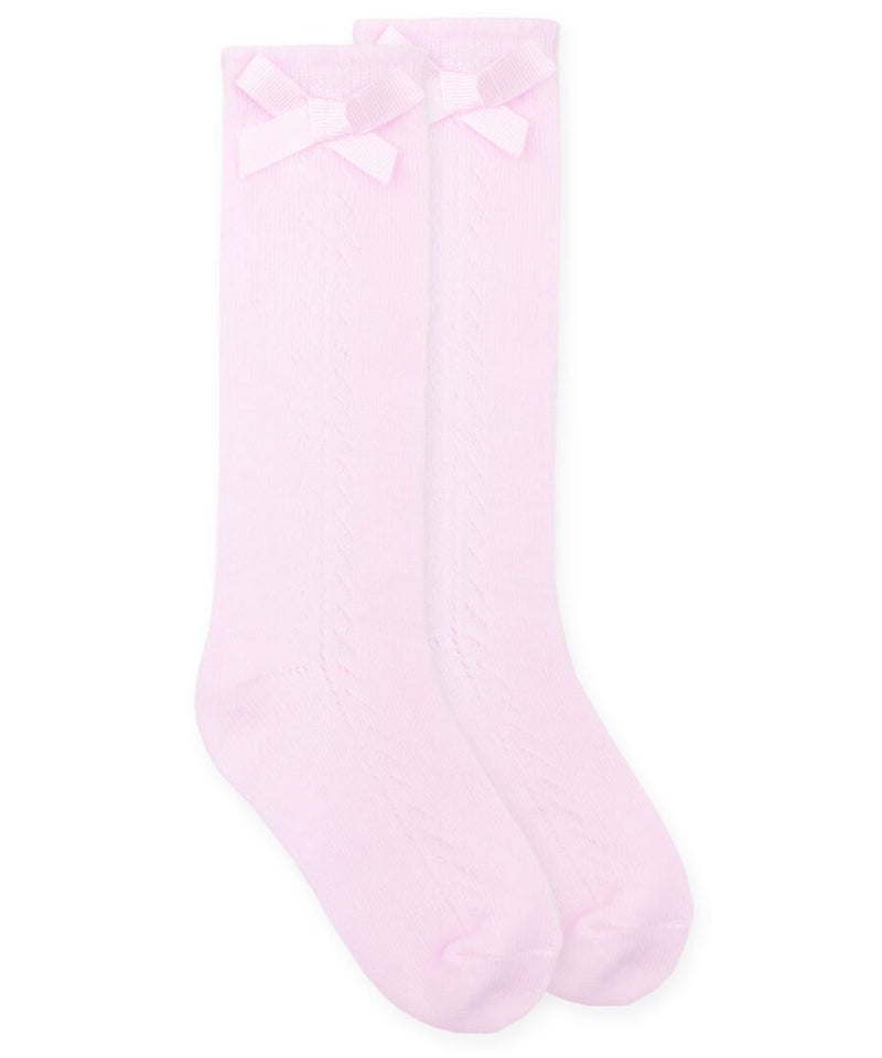 Pointelle Bow Knee Sock - Pink
