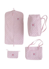 Pink Bow Quilted Luggage Set