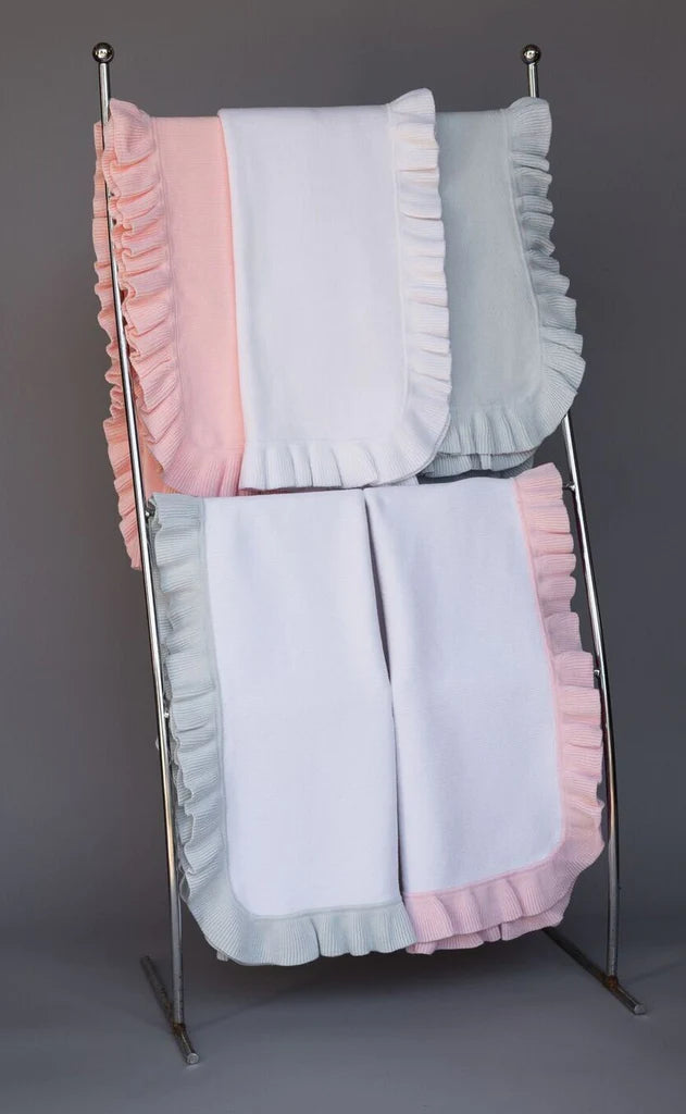 White with Pink Ruffle Blanket